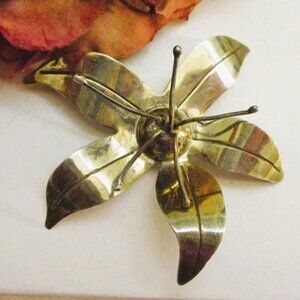 Taxco STERLING SILVER Flower Brooch: Sculpted Floral 925 Statement Jewelry